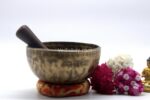 8-Inch Jhumka Full Moon Singing Bowl with cushion, mallet, and felt drum stick – handmade in Nepal
