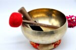 9 inch handmade Tibetan Therapy singing bowl with dim finish – thin wall design, includes mallet, felt drum stick, and cushion