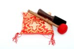 10-Inch Full Moon Singing Bowl with wooden mallet, felt drum stick, and ring cushion – handmade in Nepal