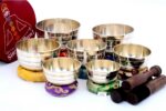 Plain Shiny Singing Bowl Set of 7 with flat cushions, mallets, and carry case – handmade in Nepal