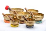 Professionally tuned Tibetan Full Moon Singing Bowl Set of 7 for chakra healing, meditation, and sound therapy – handmade in Nepal